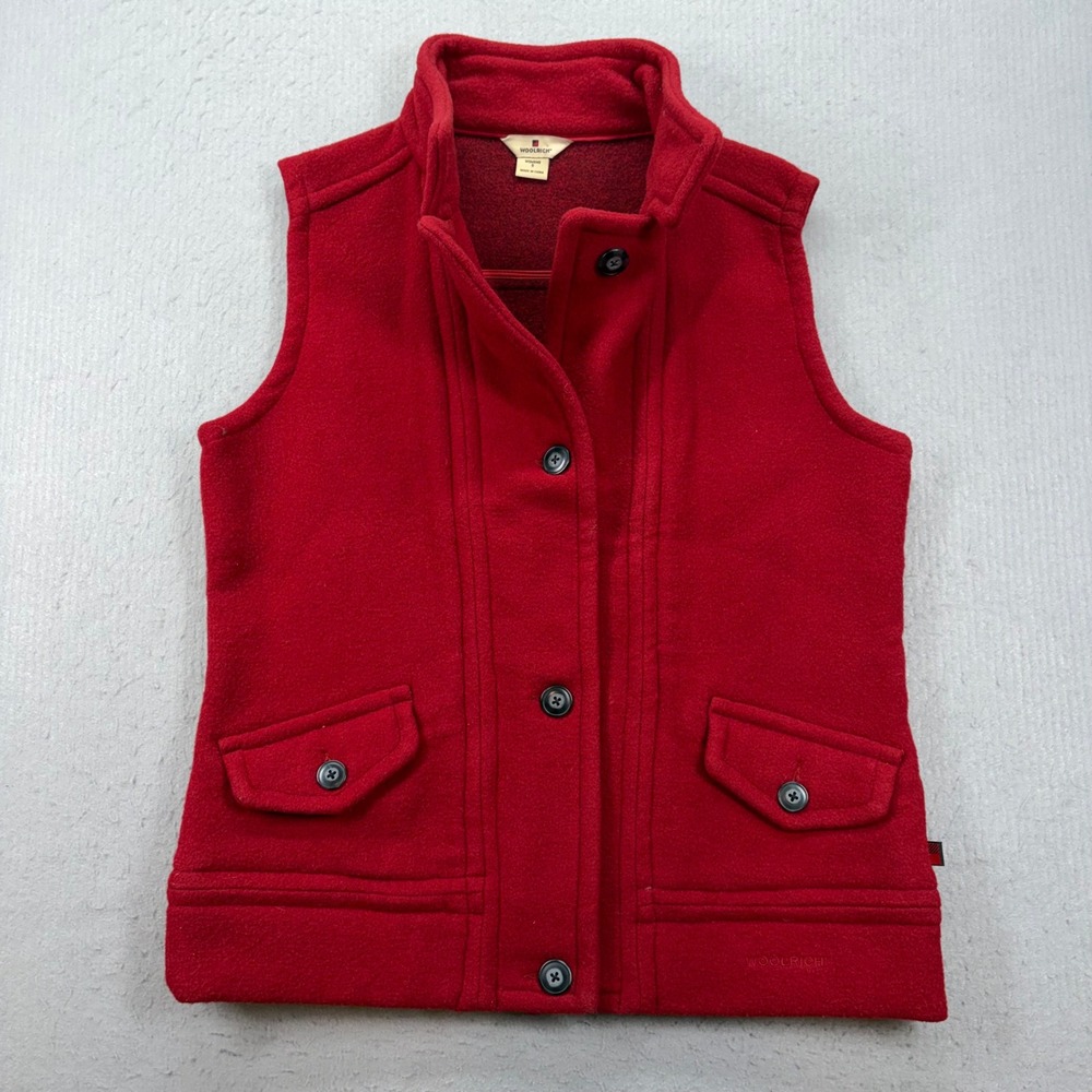 Woolrich Wool Blend Vest Womens Small Ruby Red Button Front Pockets 18012